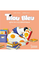 Tilou bleu aime lire a la biliotheque