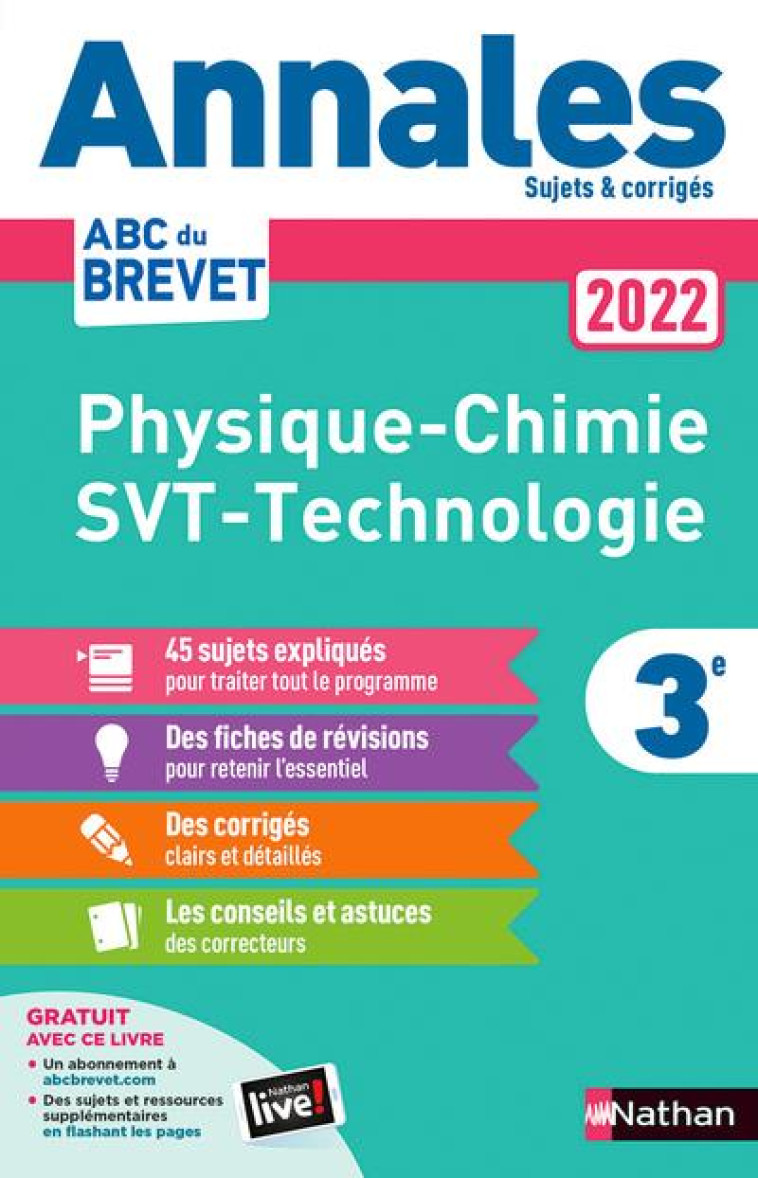 ANNALES BREVET 2022- PHYSIQUE CHIMIE - SVT - TECHNO - CORRIGE - DOERLER/LAFOND/LOPIN - CLE INTERNAT