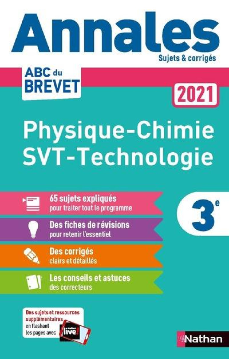 ANNALES BREVET 2021 - PHYSIQUE CHIMIE - SVT - TECHNO - CORRIGE - DOERLER/LAFOND/LOPIN - CLE INTERNAT