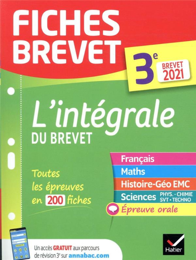 FICHES BREVET L-INTEGRALE DU BREVET 3E BREVET 2021 - FICHES DE REVISION POUR LES 5 EPREUVES - XXX - HATIER SCOLAIRE