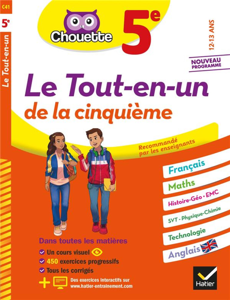 CHOUETTE LE TOUT-EN-UN 5E - CAHIER DE REVISION ET D-ENTRAINEMENT DANS TOUTES LES MATIERES - BONNEFOND/DAVIAUD - HATIER SCOLAIRE