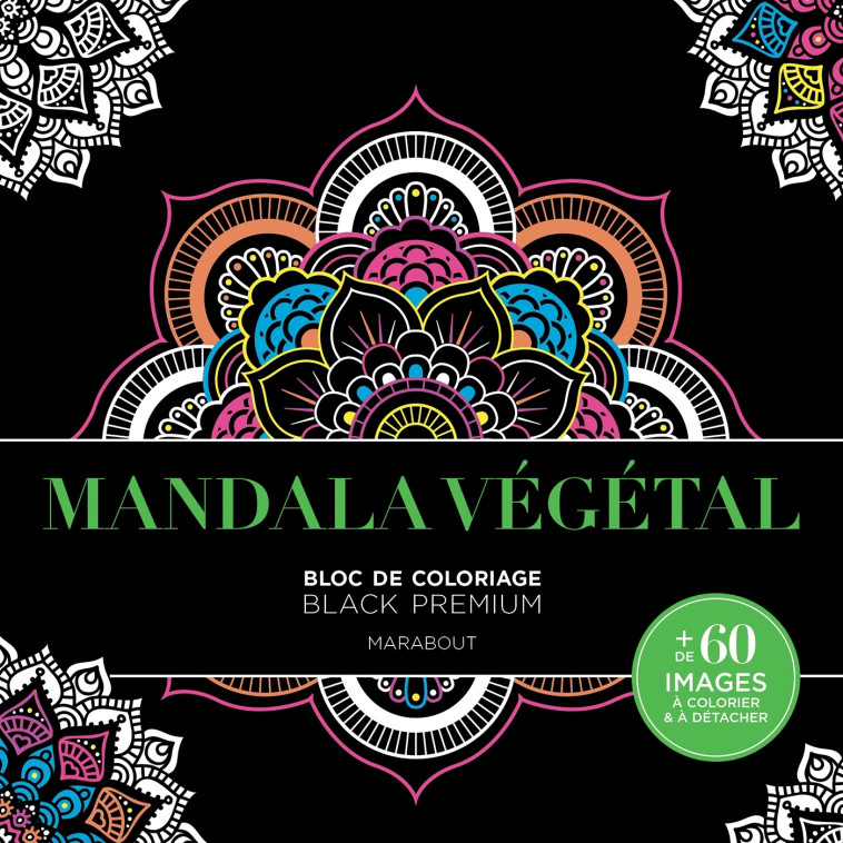 BLOC  MANDALA VEGETAL -  BLACK PREMIUM - MARABOUT