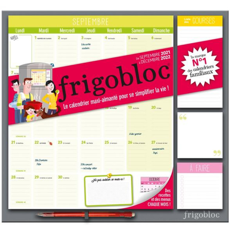 FRIGOBLOC 2022 MENSUEL - CALENDRIER D-ORGANISATION FAMILIALE PAR MOIS (DE SEPT 2021 A DECEMBRE 2022) - XXX - NC