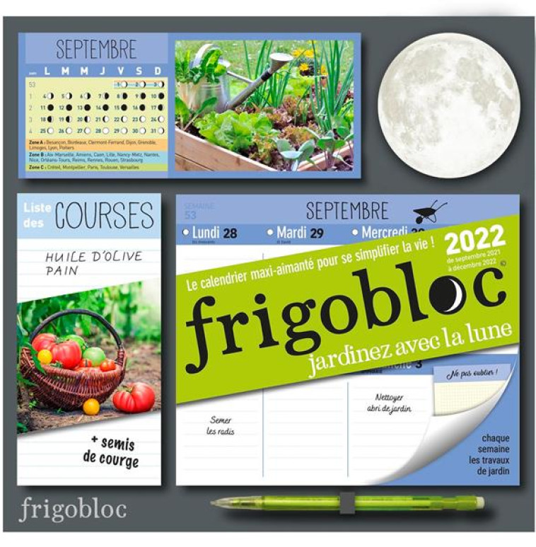 FRIGOBLOC JARDINER AVEC LA LUNE 2022 - CALENDRIER D-ORGANISATION FAMILIALE 16 MOIS - XXX - NC