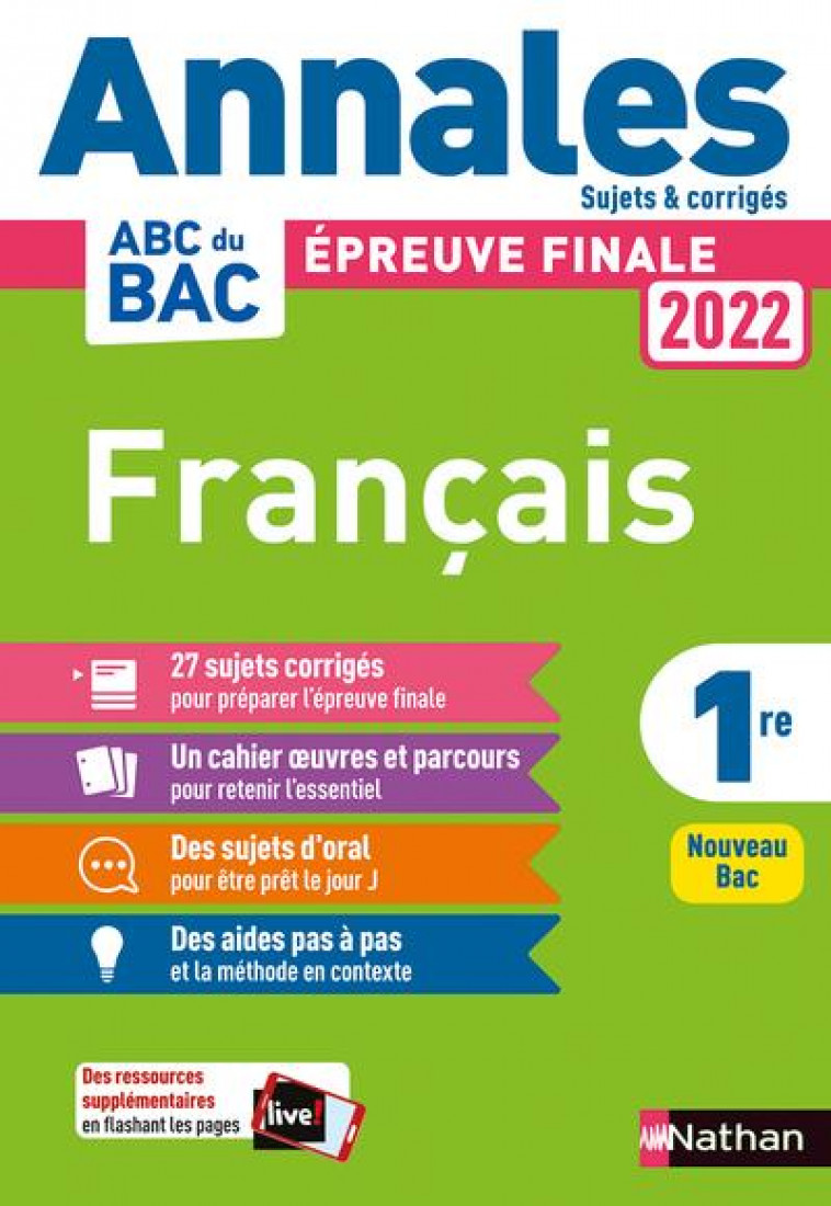ANNALES BAC 2020- FRANCAIS 1RE - CORRIGE - CASSOU-NOGUES/FRADET - CLE INTERNAT