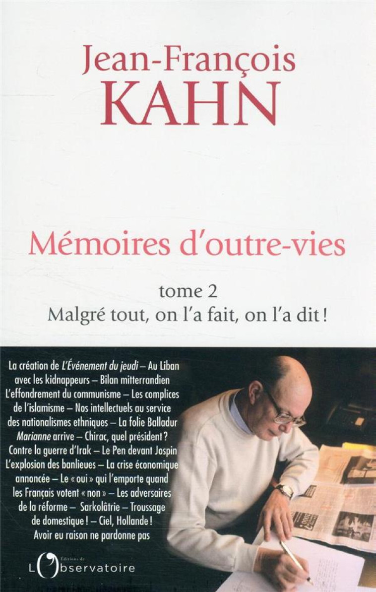 MEMOIRES D-OUTRE-VIE (TOME 2) - KAHN JEAN-FRANCOIS - L'OBSERVATOIRE