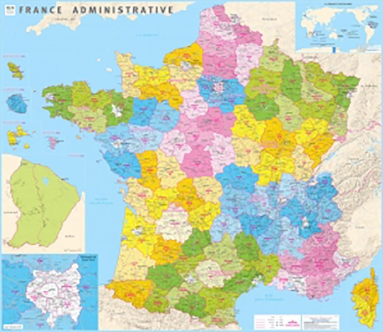 FRANCE ADMINISTRATIVE PLASTIFIEE NOUVELLES REGIONS 100 CM X 115 CM - XXX - IGN