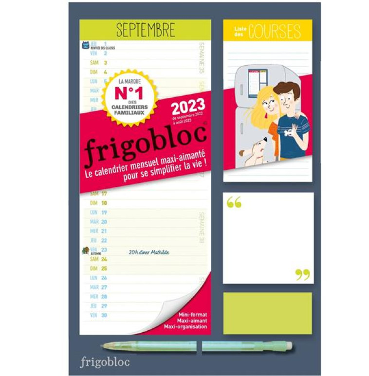 MINI FRIGOBLOC MENSUEL 2023 - CALENDRIER D'ORGA. FAMILIALE 12 MOIS (SEPT. 2022 - AOUT. 2023) - LE CA - XXX - NC