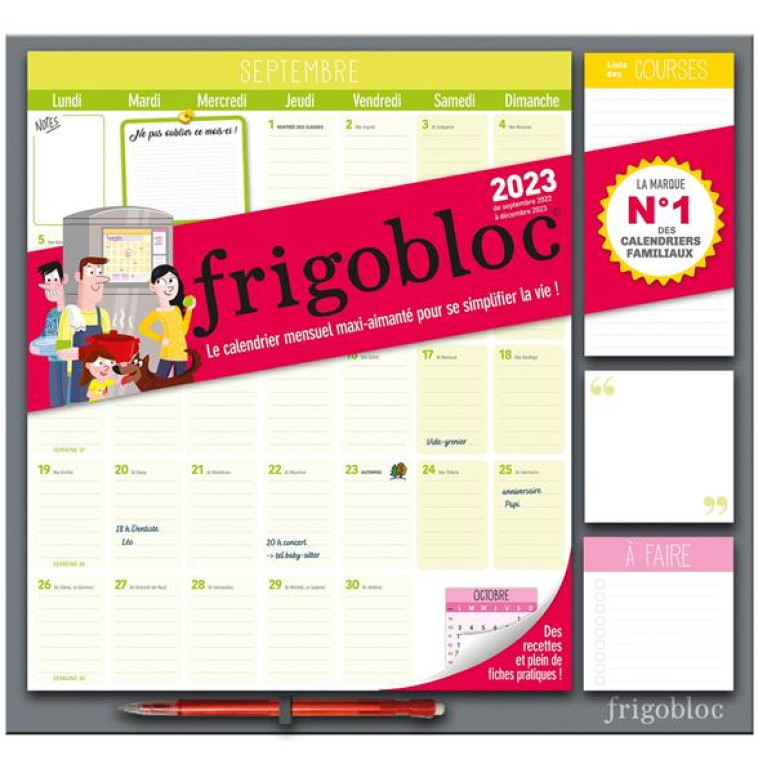 FRIGOBLOC MENSUEL 2023 - CALENDRIER D'ORGANISATION FAMILIALE PAR MOIS (DE SEPT. 2022 A DEC. 2023) - XXX - NC