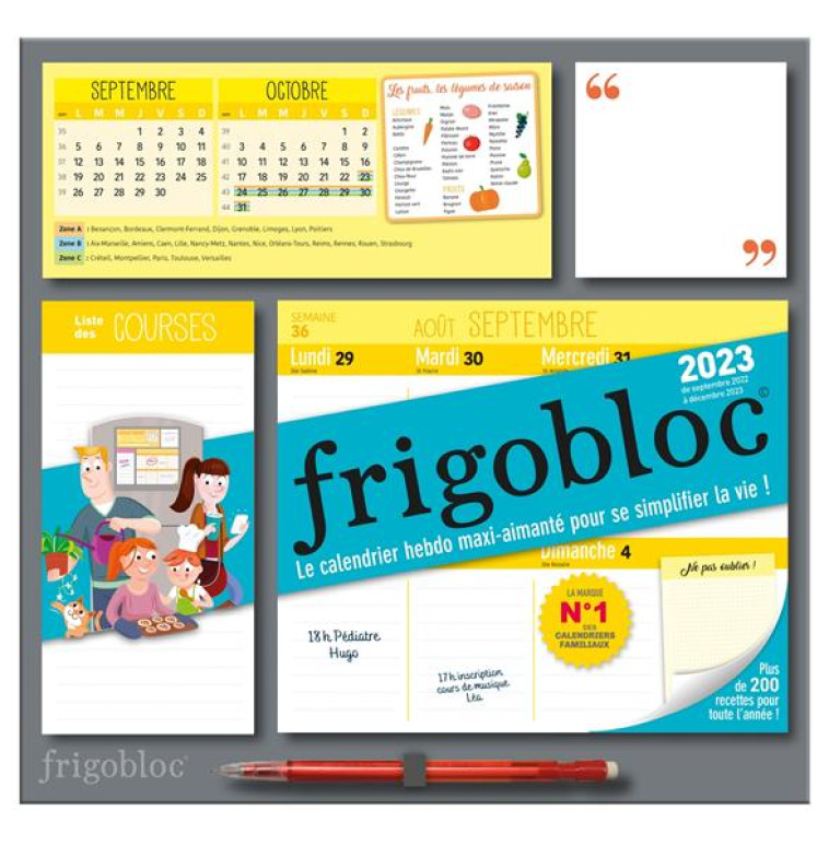 FRIGOBLOC HEBDOMADAIRE 2023 - CALENDRIER D'ORGANISATION FAMILIALE  / SEM (DE SEPT. 2022 A DEC. 2023) - XXX - NC