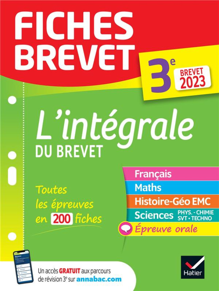 FICHES BREVET L'INTEGRALE 3E BREVET 2023 - TOUTES LES MATIERES - XXX - HATIER SCOLAIRE