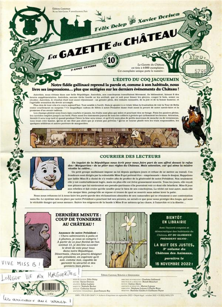 LE CHATEAU DES ANIMAUX T3 - GAZETTE 10 - DORISON/DELEP - CASTERMAN