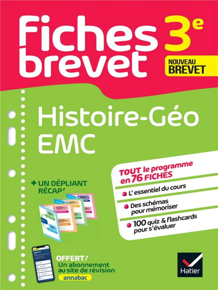 FICHES BREVET HISTOIRE-GEOGRAPHIE EMC 3E BREVET 2023 - FICHES DE REVISION & QUIZ - D'HOOP/HOLSTEIN - HATIER SCOLAIRE