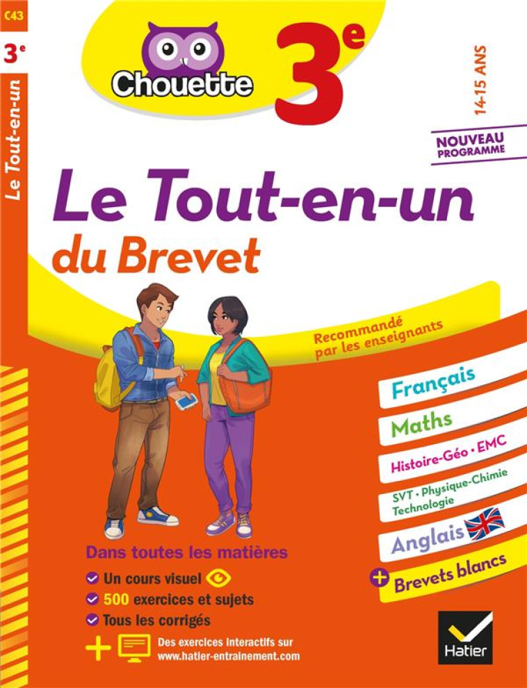 CHOUETTE LE TOUT-EN-UN DU BREVET 3E - CAHIER DE REVISION ET D-ENTRAINEMENT DANS TOUTES LES MATIERES - BONNEFOND/DAVIAUD - HATIER SCOLAIRE