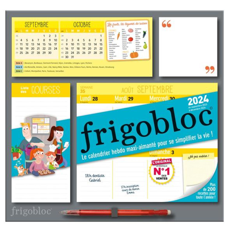 FRIGOBLOC HEBDOMADAIRE 2024 - CALENDRIER D-ORGANISATION FAMILIALE / SEM (DE SEPT. 2023 A DEC. 2024) - COLLECTIF - NC