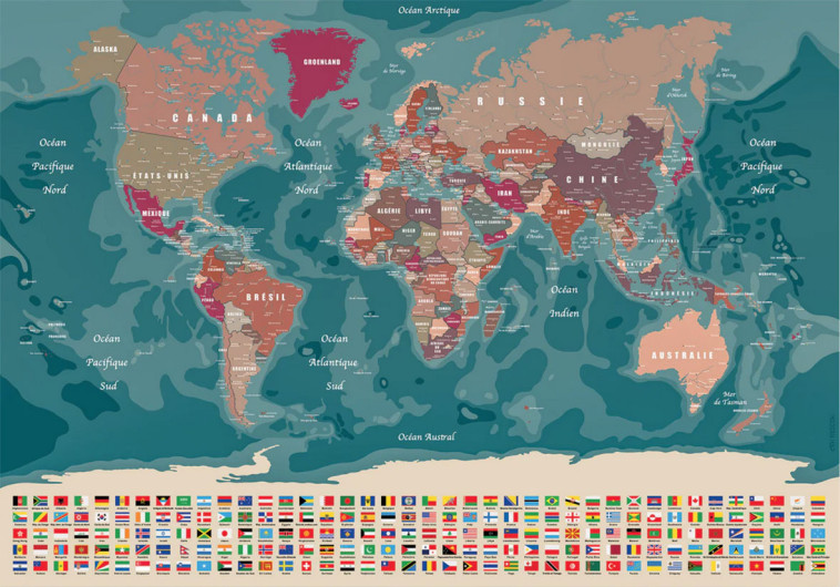 CARTE DU MONDE AVEC DRAPEAUX 100 CM X 70 CM - XXX - MODERN MAP