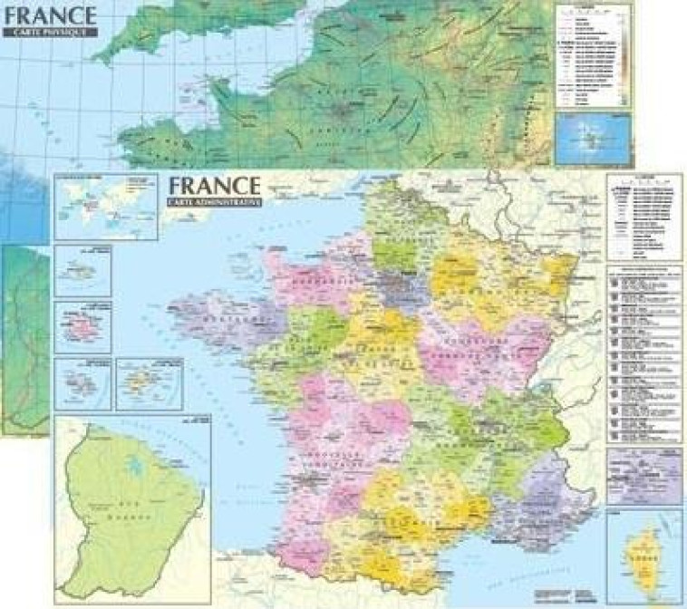 FRANCE 1/2.200.000  CARTE ADMINISTRATIVE ET PHYSIQUE (SANS BARRES ALU, 67 * 47 CM) - XXX - NC