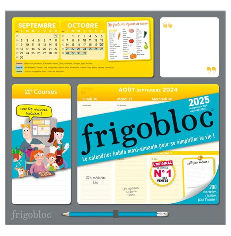 FRIGOBLOC HEBDOMADAIRE 2025 - CALENDRIER D-ORGANISATION FAMILIALE / SEM (DE SEPT. 2024 A DEC. 2025) - COLLECTIF - NC