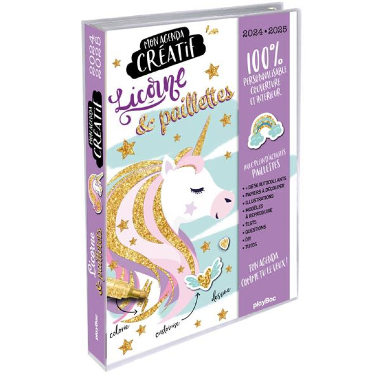 MON AGENDA CREATIF PAILLETTES LICORNE 2024-2025 - PLAYBAC EDITIONS - NC