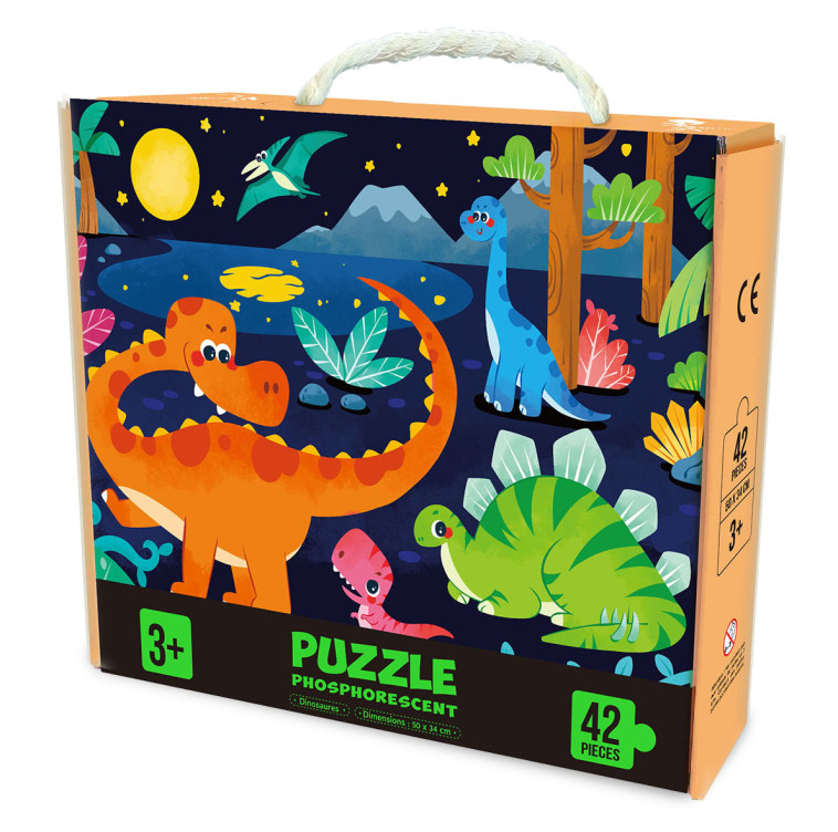 PUZZLE PHOSPHORESCENT DINOSAURES 42 PIECES - 50 x 34 CM - XXX - CARTOTHEQUE EGG