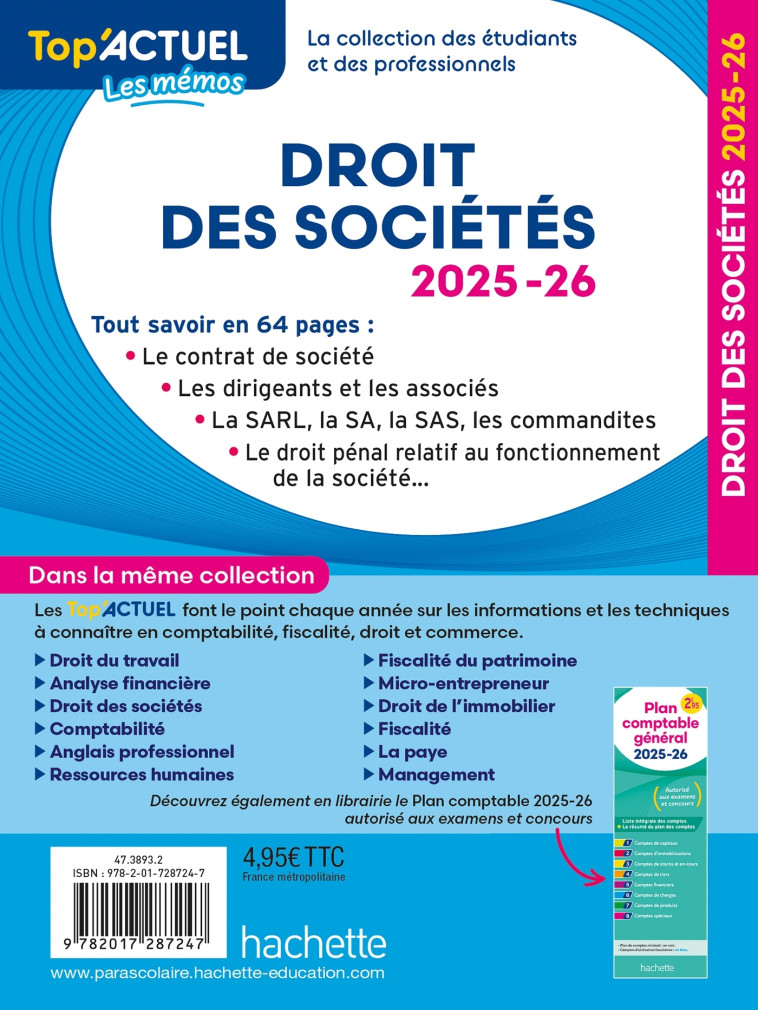 Top'Actuel Droit des sociétés 2025-2026 - Elise Grosjean-Leccia - HACHETTE EDUC